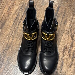 Valentino Garavani Black Ankle Boots with Gold Accent